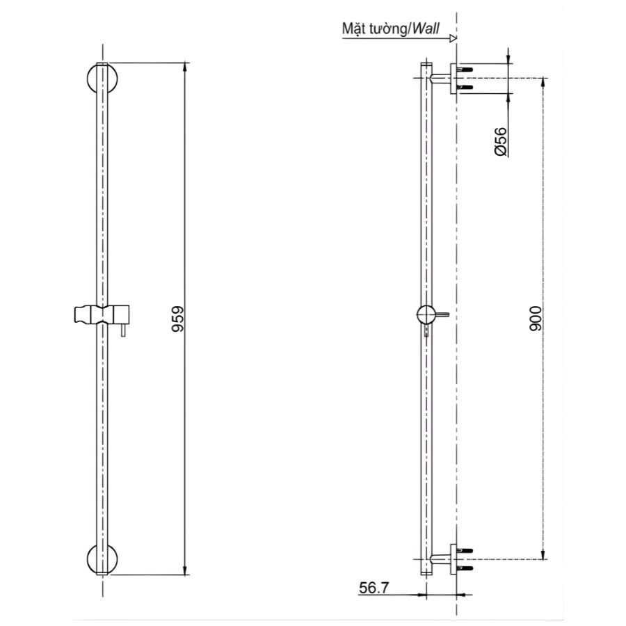 Thanh trượt sen tắm TOTO TBW01015B